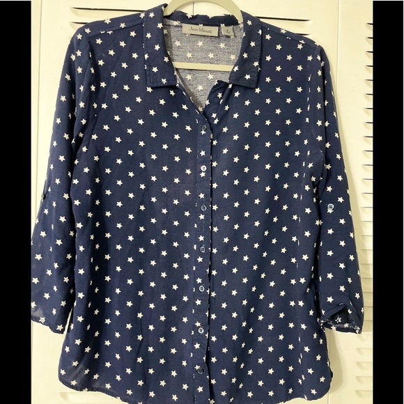 JASON MAXWELL BLUE and white star shirt woman size S - Picture 8 of 16